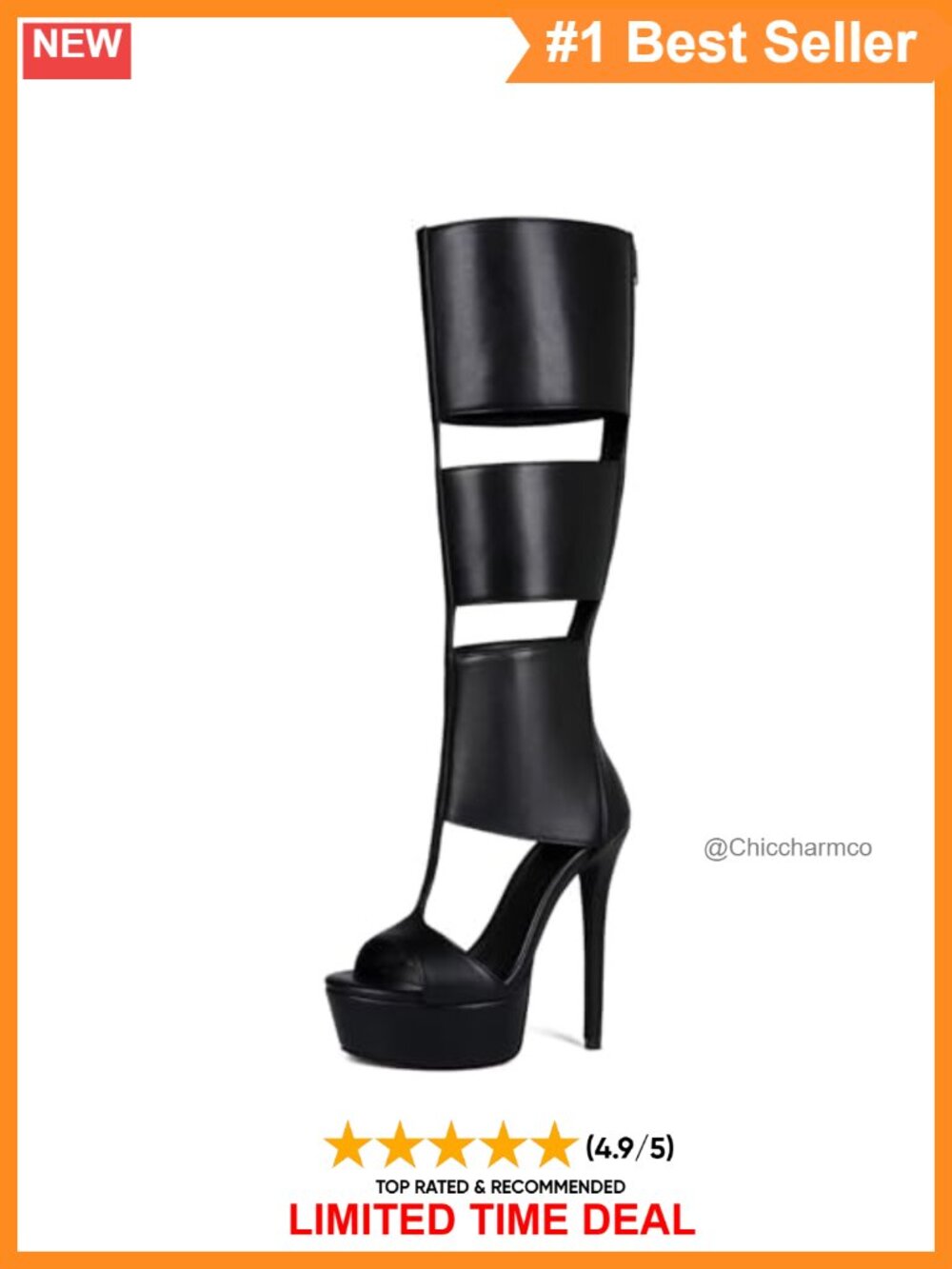 Handmade Faux Leather Stiletto Platform Knee High Boots Wide Calf Zip Party
